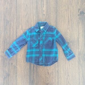 Peek Plaid Flannel Blue Button Down Shirt Size 18-24 Months
